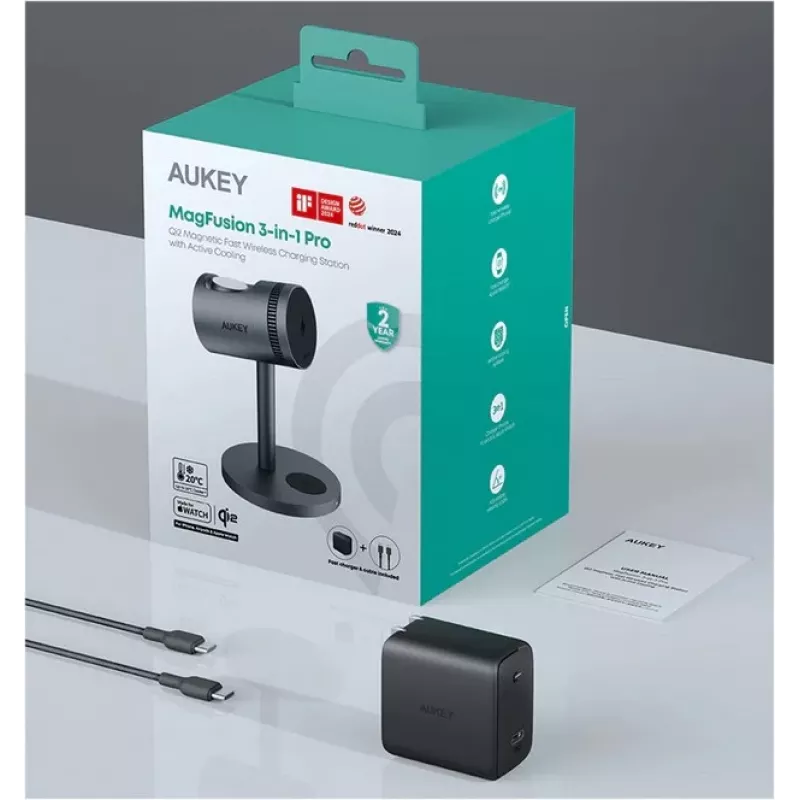 Carregador sem fios 3 em 1 com refrigeração LC-MC311A 15W Qi2 MagSafe + adaptador de rede PD 30W