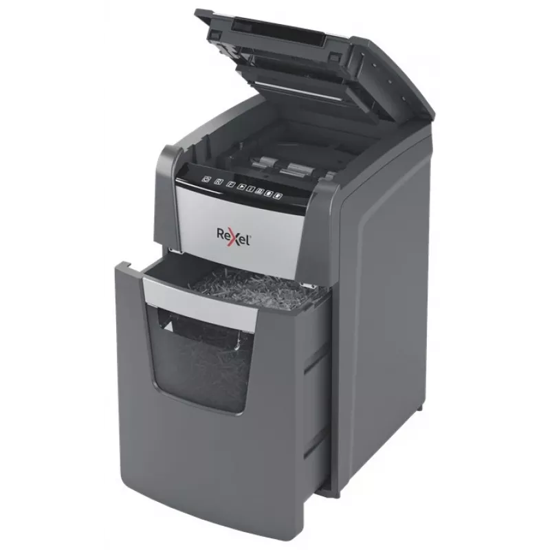 Destruidora de documentos Rexel Optimum AutoFeed+ 130X corte cruzado 55 dB 22 cm preto, prateado
