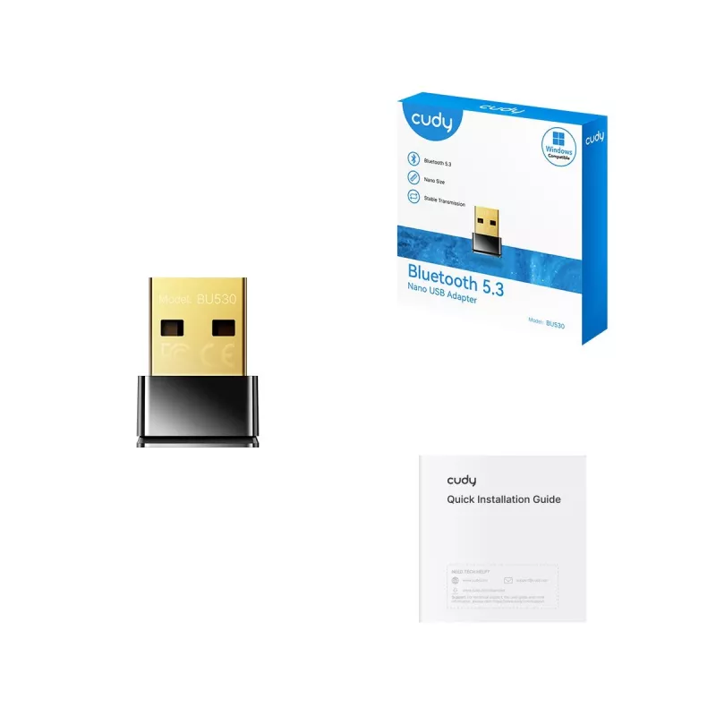 Adaptador Bluetooth Cudy BU530 USB Type-A, preto, saída Bluetooth, suporte Windows 8.1