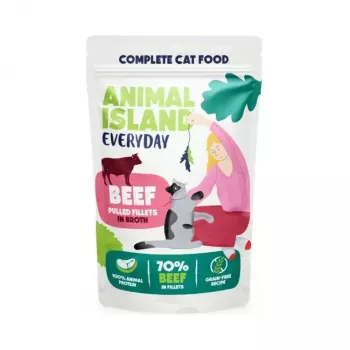 ANIMAL ISLAND Everyday Filetes de vaca em caldo - Alimento húmido para gatos - 12 x 85 g