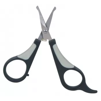 Tesoura de cuidados para animais Trixie 2360 – lâminas de aço inoxidável, pontas arredondadas, ambidestra, cabo antiderrapante em preto/cinzento