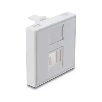 Tampa de módulo Keystone encaixável 45×45 mm DELOCK Easy 45 para 1 porta, ABS, branco, com tampa de proteção contra pó