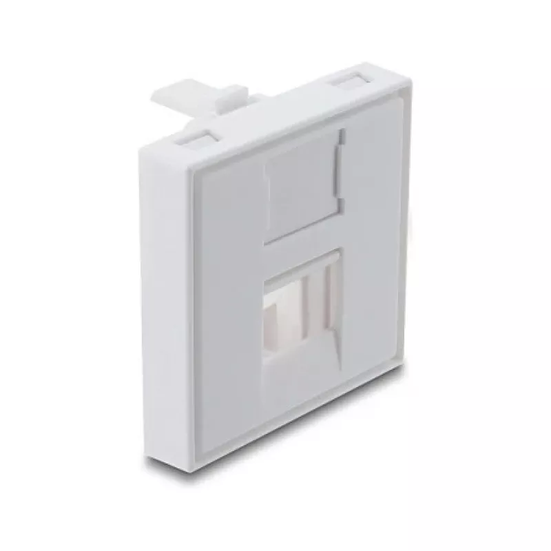 Tampa de módulo Keystone encaixável 45×45 mm DELOCK Easy 45 para 1 porta, ABS, branco, com tampa de proteção contra pó