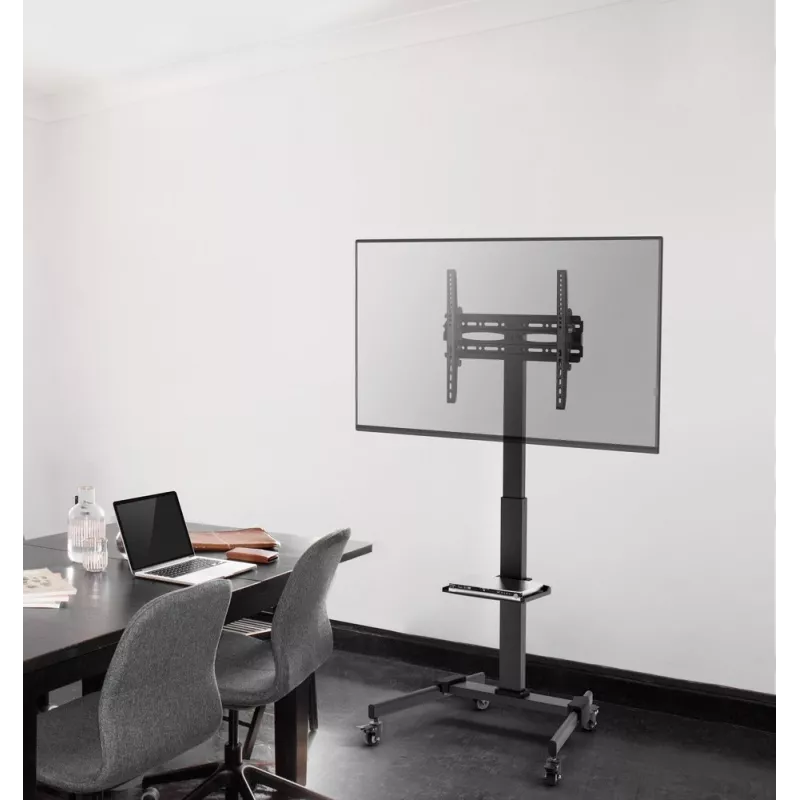 Suporte de TV GEMBIRD TVS-55T-01 para televisores de 32–55 polegadas, aço, altura ajustável VESA 100x100–400x400, inclinável, rodas, carga máx. 35 kg