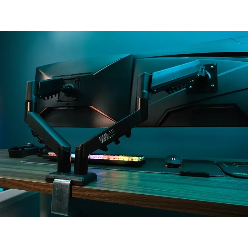 Suporte de monitor de secretária com braço duplo TRACER TRAUCH47660 — braços metálicos ajustáveis, máx. 18 kg, VESA até 100×100, para ecrãs de 13–32 polegadas