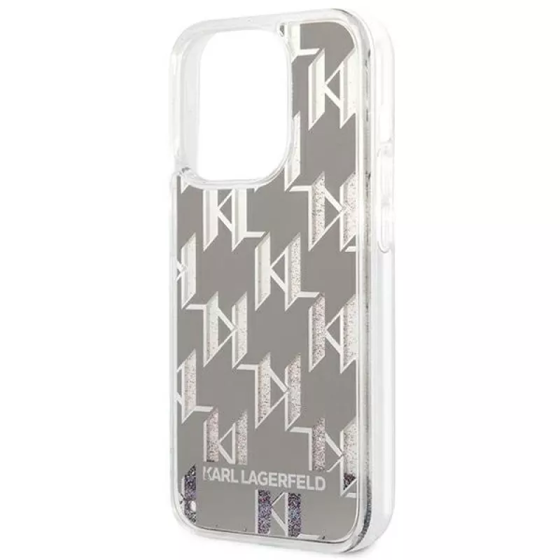 Karl Lagerfeld KLHCP14XLMNMS iPhone 14 Pro Max 6.7 capa rígida prateado / prateado Liquid Glitter Monogram