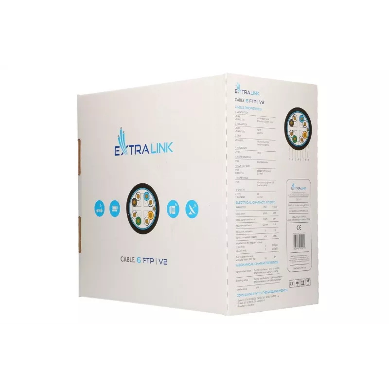 Cabo de rede Extralink par entrançado CAT6 FTP (F/UTP) V2 exterior 305 m preto