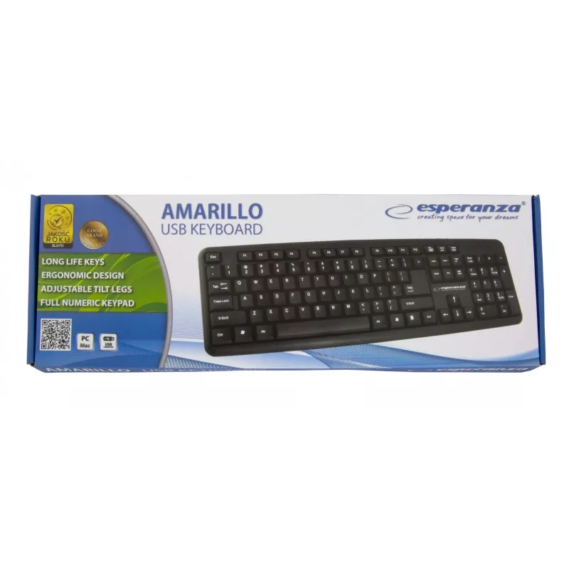 Teclado com fios ESPERANZA EK134 Full-Size 100% USB, preto, cabo de 1,45 m