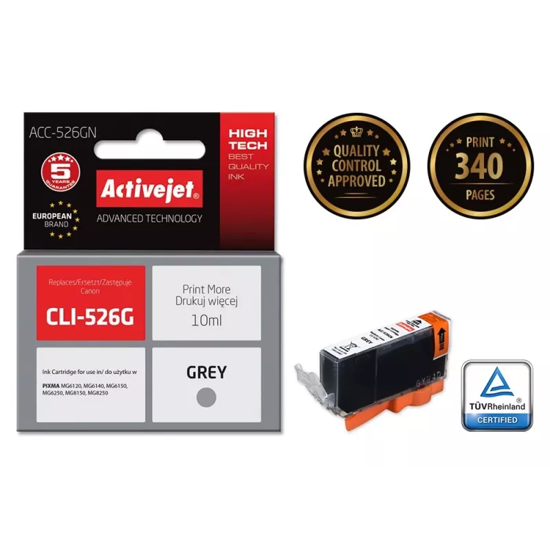 Tinteiro Activejet ACC-526GN (substituto para Canon CLI-526G; Supreme; 10 ml; cinzento)