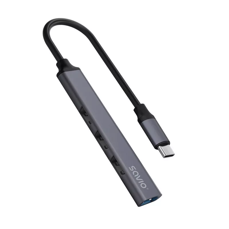 Hub de interface USB 3.0 4 portas SAVIO AK-71 com host USB-C, 5000 Mbit/s, garantia 2 anos