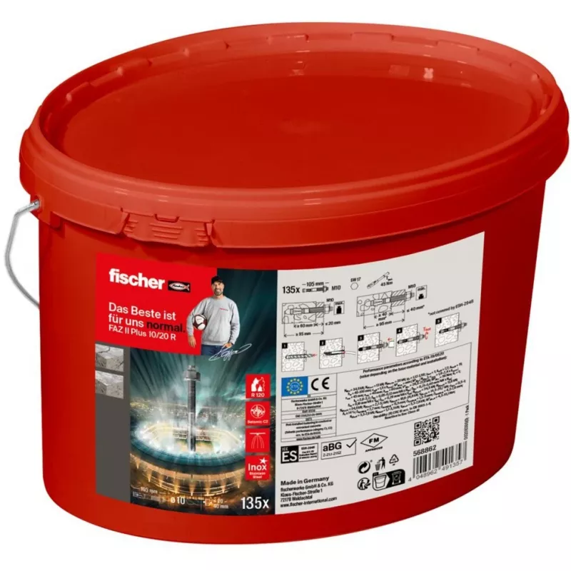 Chumbador de aço inoxidável FISCHER FAZ II Plus 10/20 R — 135 unid., balde