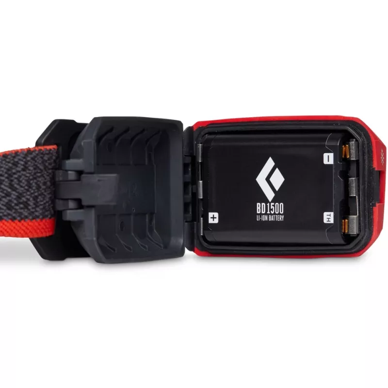 Lanterna frontal Diamond Storm 450 preta com faixa de cabeça preta e vermelha