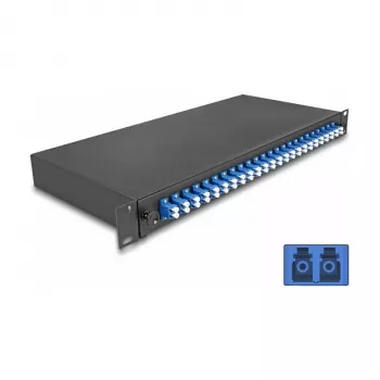 Caixa de fusão de fibra ótica DeLOCK 19 polegadas 24 x LC Duplex OS2 1U preto metal