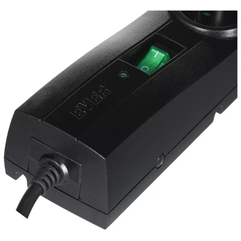 EVER Classic T/LZ09-CLA030/0000 protetor contra sobretensões, 5 tomadas, 3 m, 250 V, proteção para crianças, LED, preto