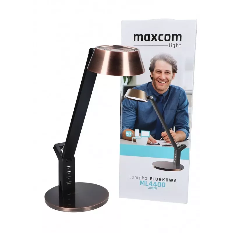 Candeeiro de secretária LED MAXCOM ML 4400 — 4400 lúmenes, acabamento em cobre