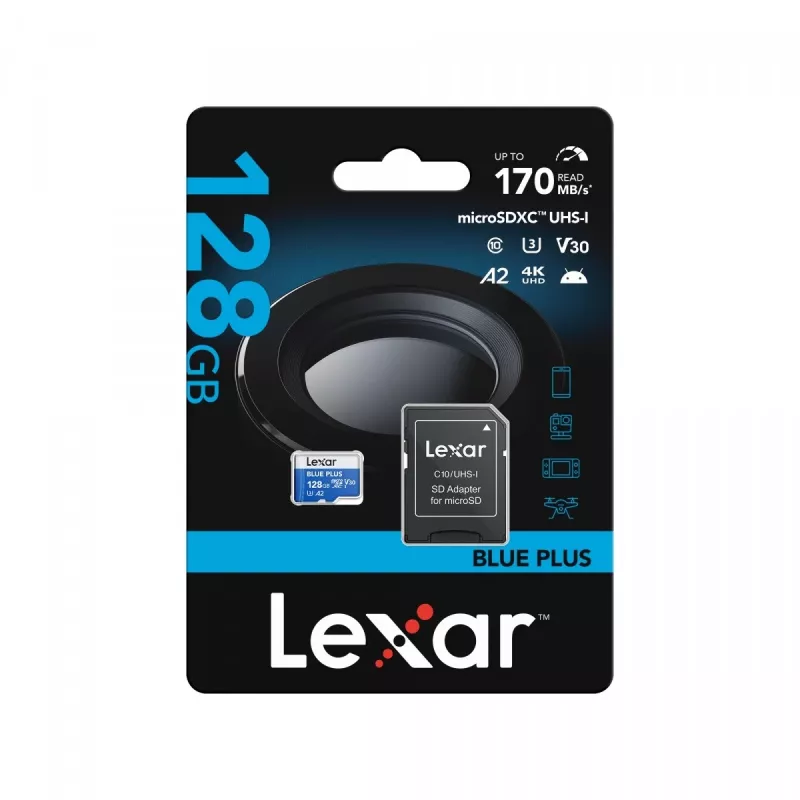 Cartão de memória MicroSDXC Lexar BLUE PLUS 128 GB UHS‑I U3 V30 170 MB/s