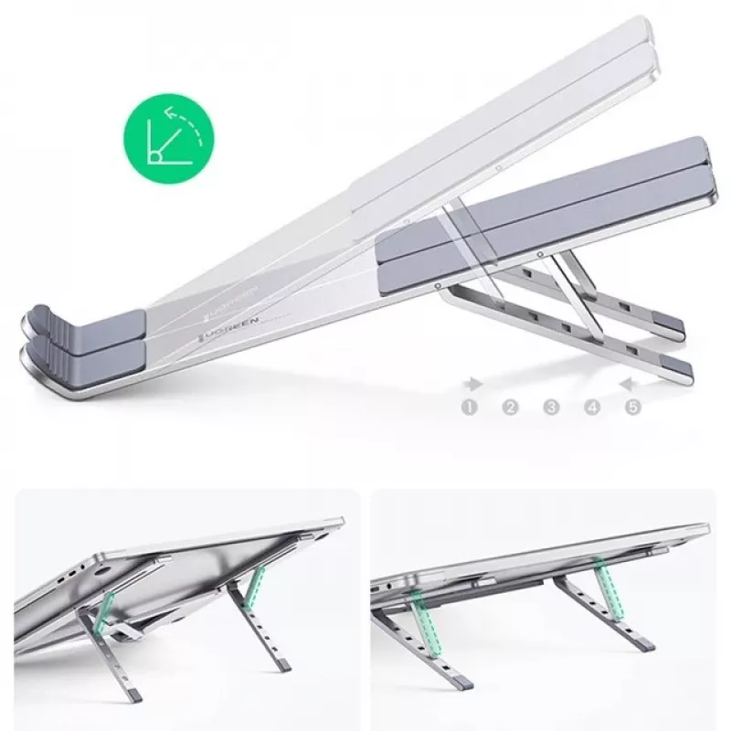 Suporte para portátil UGREEN LP451 ajustável liga de alumínio para portáteis de 8–17 polegadas, 5 posições, prata
