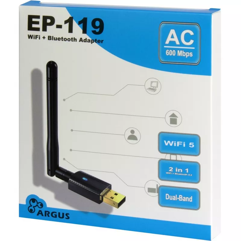 Adaptador USB Wi-Fi/Bluetooth INTER-TECH EP-119, Wi-Fi 5 (802.11ac) dual-band 600 Mbit/s