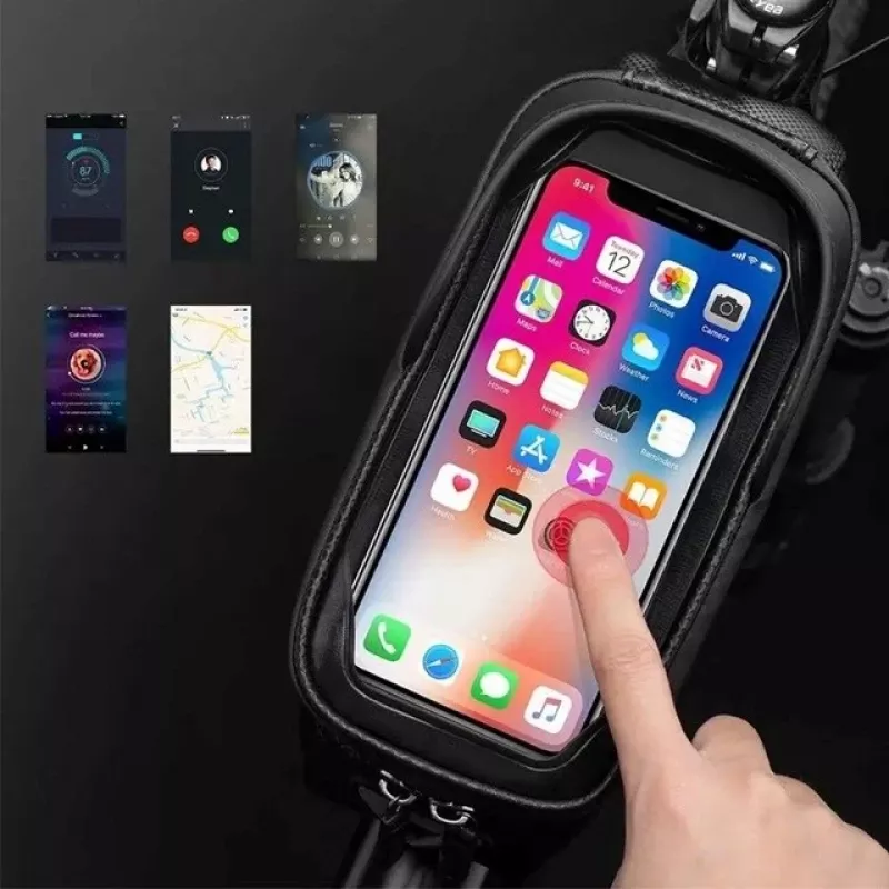 Rockbros B68-1 Bolsa de quadro de bicicleta com bolso para telemóvel 1,7 l preta