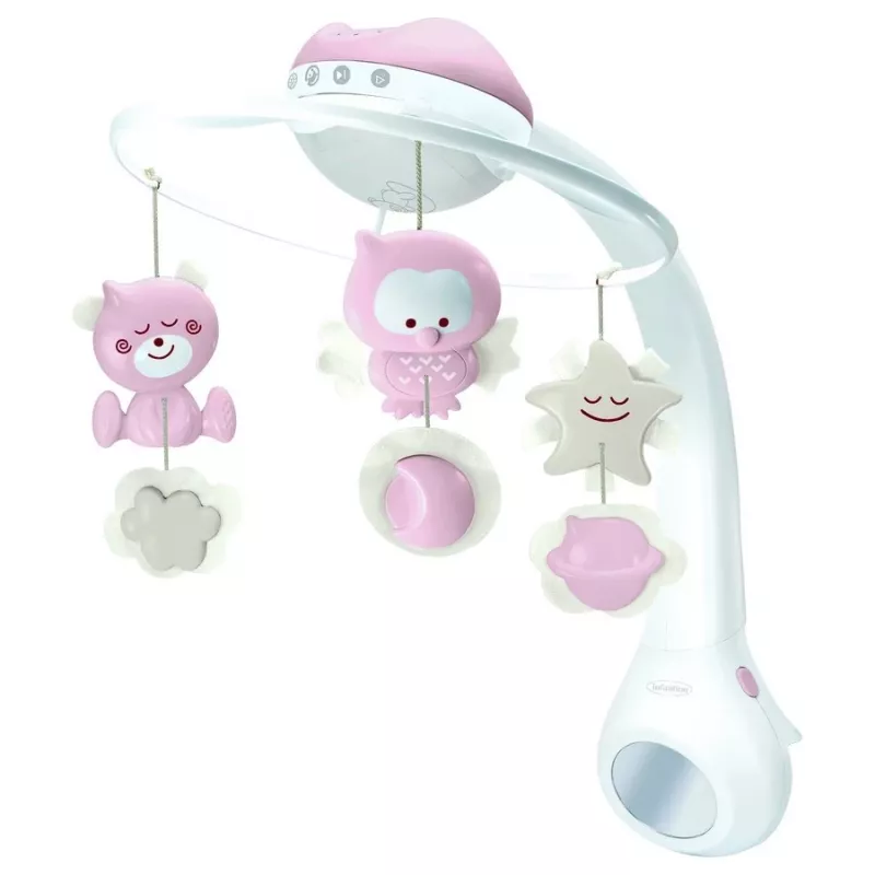 Caixa de música para bebé B-kids 3in1 Infantino 150302050 – rosa pó, brinquedo calmante 3 em 1