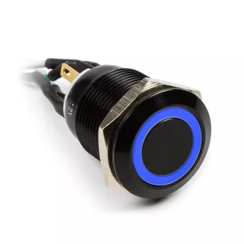 Botão de pressão antivandalismo Impactics 19 mm, IP65, LED azul, preto