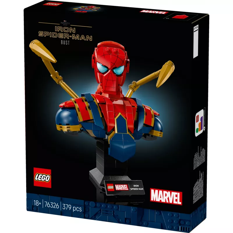 Busto de colecionador LEGO Marvel Iron Spider-Man 76326, 379 peças, modelo de exposição 18+, 170×200×110 mm