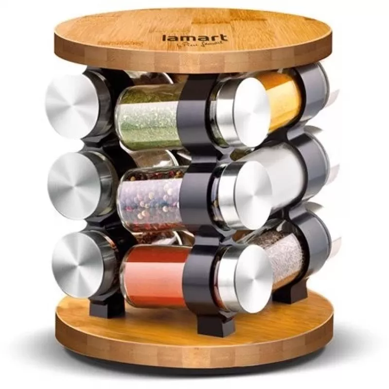 Lamart LT7051 Conjunto de 12 frascos de vidro para especiarias com suporte