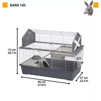 Gaiola Ferplast Barn 100 para coelhos e porquinhos-da-índia, metal/plástico, 960×570×730 mm, taupe/branca