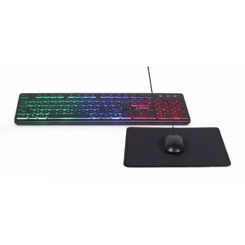 Teclado Full-Size com fios com rato Gembird KBS-UML-01 — USB, QWERTY US, 104 teclas, preto