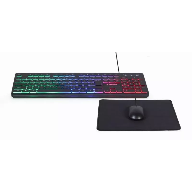 Teclado Full-Size com fios com rato Gembird KBS-UML-01 — USB, QWERTY US, 104 teclas, preto
