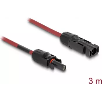 Cabo DELOCK 90971 acessório para painel solar, 3 m, secção de condutor 4 mm², conector macho–fêmea DL4, 1000 V DC, vermelho/preto