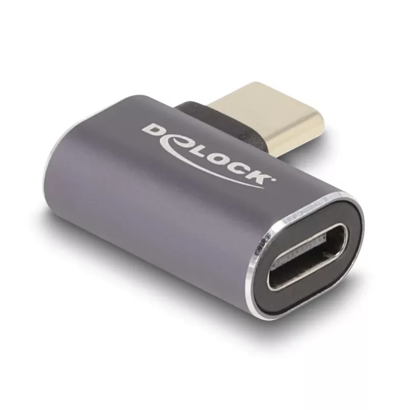 Adaptador USB DeLOCK 40 Gbps USB Type-C PD 3.0 100 W ficha para conetor fêmea angular esquerda/direita 8K 60 Hz metal