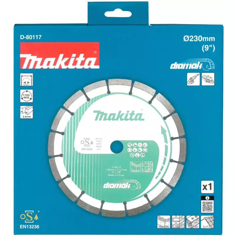 Disco de corte de diamante Makita D-80117 para corte, 230x22,23 mm