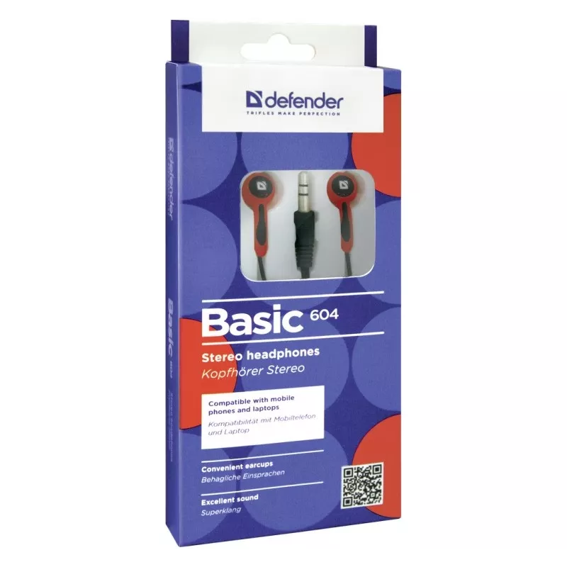 Auscultadores Defender BASIC 604 preto-vermelho