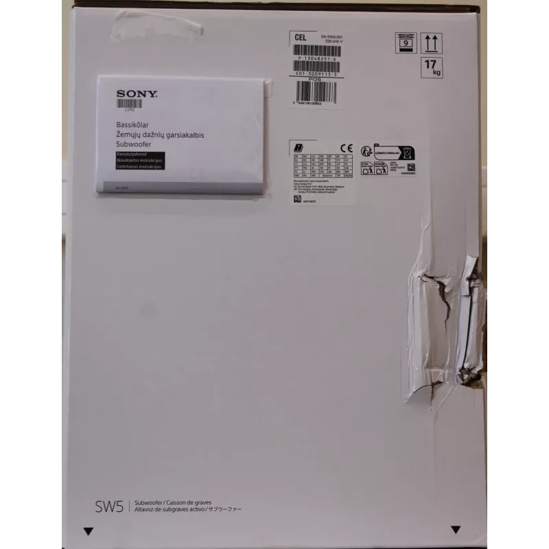 Subwoofer Sony SA-SW5 300W Wireless, 2 Ω, portátil, preto – para HT-A9 / A7000 (embalagem danificada)