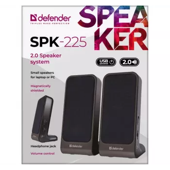 Altifalantes DEFENDER SPK-225 com fios 2.0, 4 W RMS, USB/DC 5 V, 3,5 mm, preto