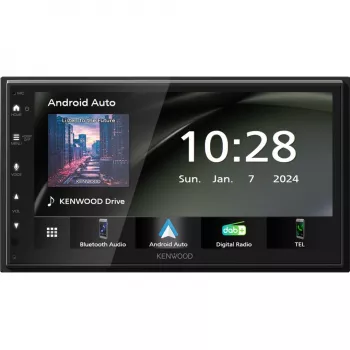 Moniceiver Double-DIN Kenwood com Android Auto, Apple CarPlay, sintonizador DAB+, ligação para câmara de marcha-atrás