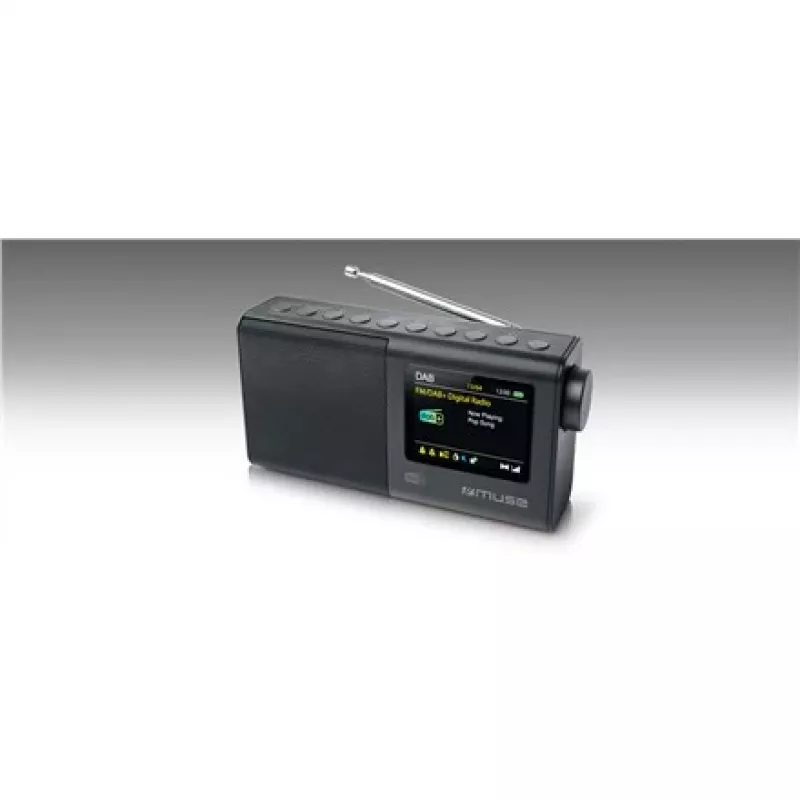 Rádio portátil muse M-117 DB — DAB/DAB+/FM, 3W RMS, TFT 2,8 polegadas, antena externa, jack 3,5 mm, 0,3 kg, preto