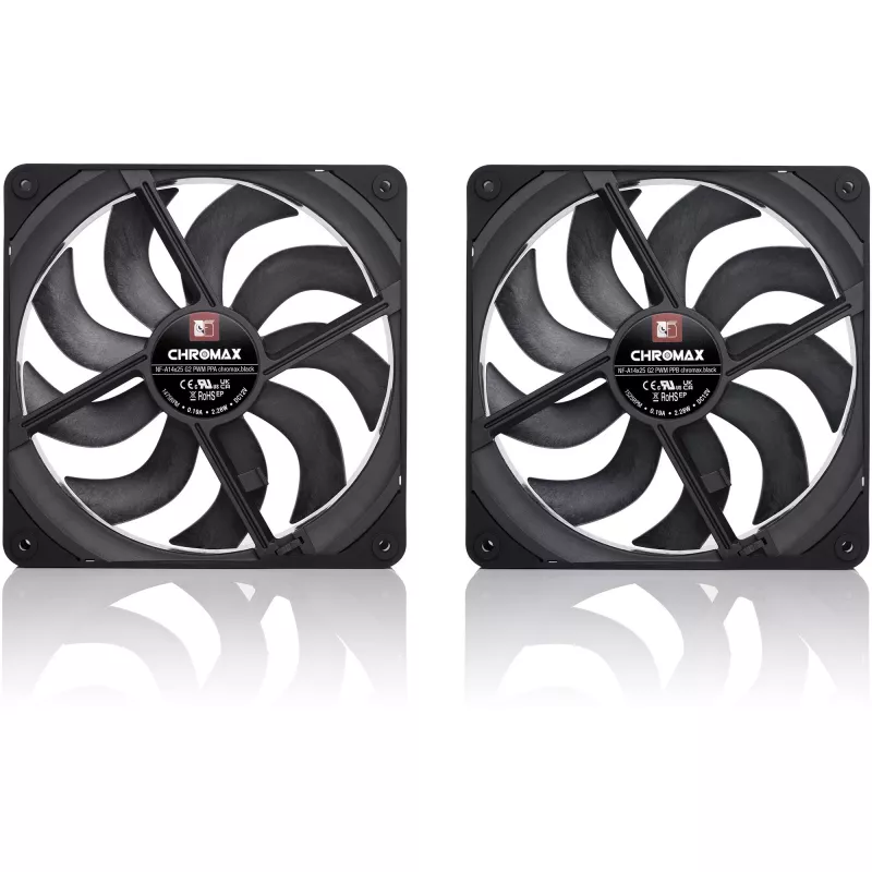 Noctua NF-A14x25 G2 PWM Sx2-PP chromax.preto 140mm conjunto de duas ventoinhas