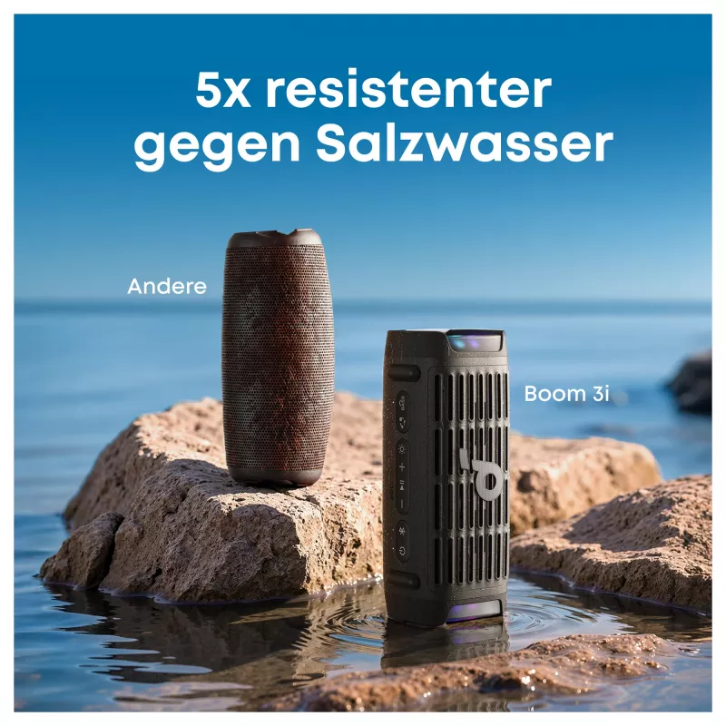 Altifalante Bluetooth robusto para exterior ANKER Soundcore Boom 3i preto IP68 50W BassUp 16h de reprodução espetáculo de luz TWS estéreo