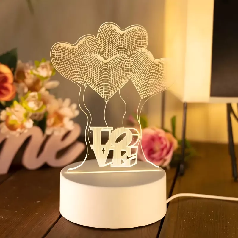 Lâmpada de noite Extralink HOME 3D ilusão ótica quatro corações candeeiro de mesa USB