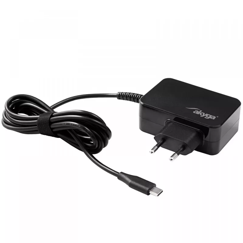 Fonte de alimentação para portátil Akyga AK-ND-81 USB-C GaN 65 W, PD 3.0, 5–20 V, cabo de 1,8 m, preto