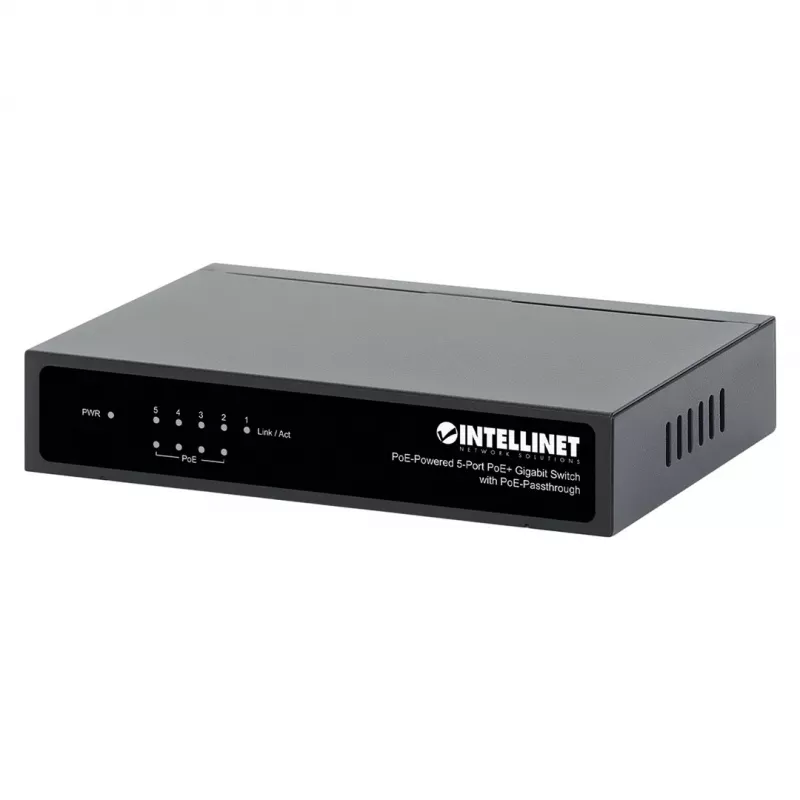 Gigabit 5xPoE Passthrough Switch, alimentado por PoE ou AC, 68W