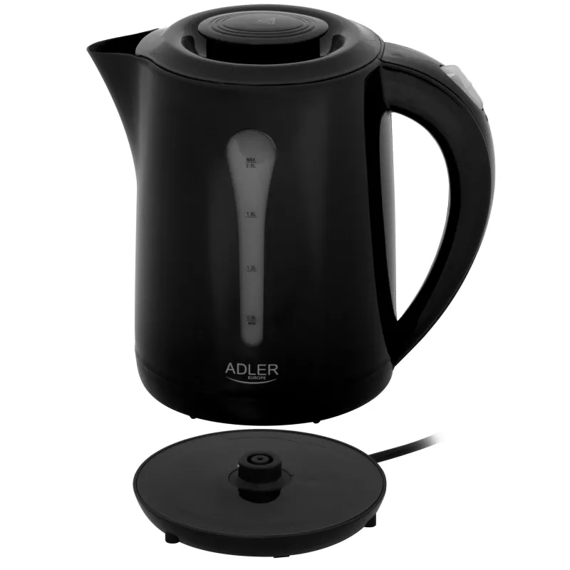 Chaleira elétrica Adler | AD 1244 | elétrica | 1850 W | 2,5 L | plástico | base rotativa 360° | preta