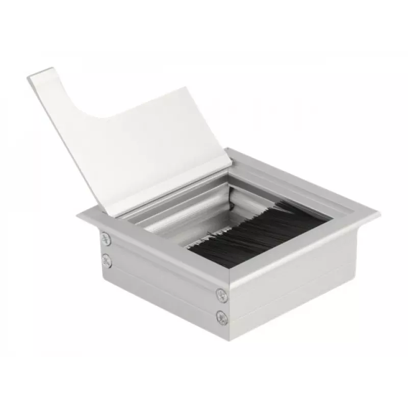 Passagem de cabos DeLOCK para montagem em secretária com escova 80x80x28 mm prateado