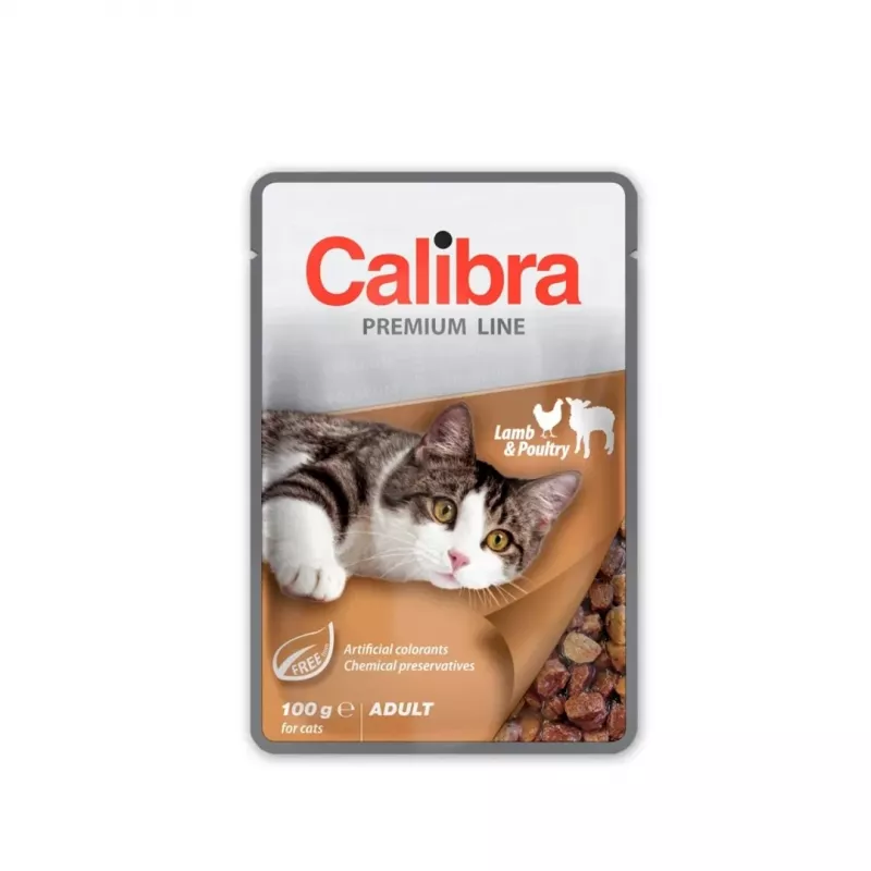 Comida húmida para gatos Calibra Premium Adult borrego e aves 100 g saco, alimento completo, sem cereais