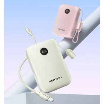 Powerbank Vention 20000mAh 22,5W – 2× USB‑C, 1× USB‑A, bege