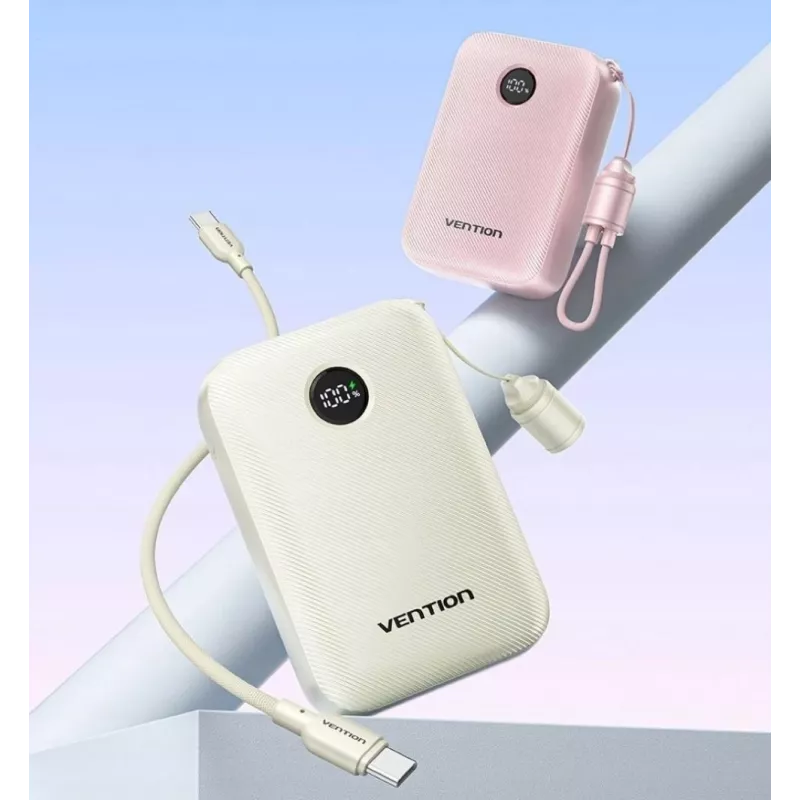 Powerbank Vention 20000mAh 22,5W – 2× USB‑C, 1× USB‑A, bege
