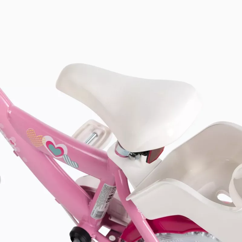 Bicicleta infantil HUFFY 24951W Minnie, rodas de 14 polegadas, quadro em aço, pneus pneumáticos, travões de aro dianteiro/traseiro, rodas de apoio
