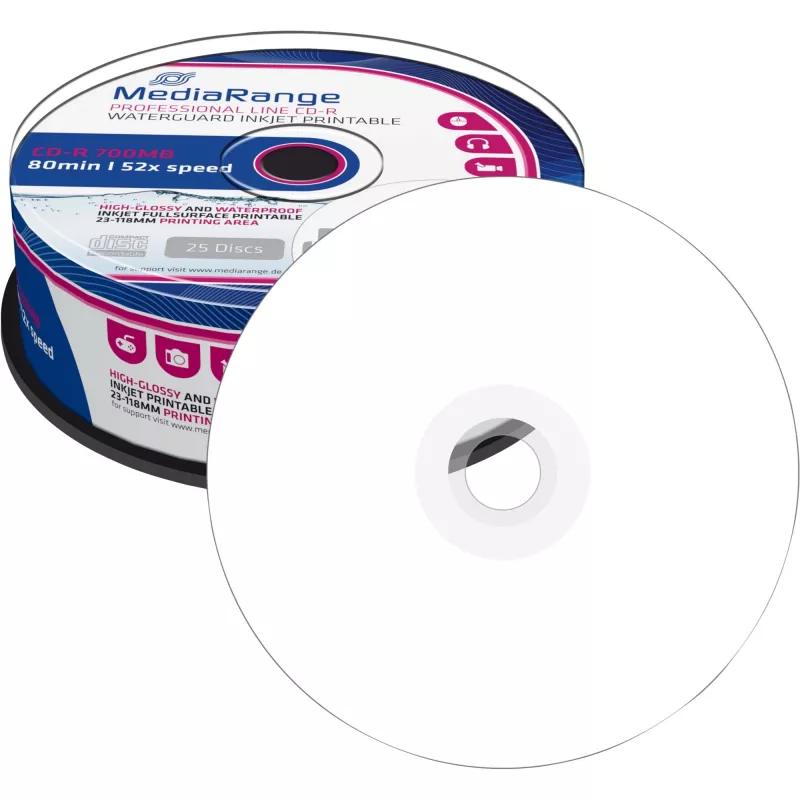 CD-R MediaRange MRPL512 700 MB 52x imprimível a jato de tinta 25 unid. em rolo